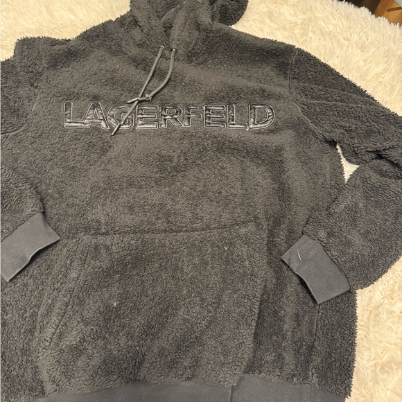 🖤 Karl Lagerfeld Paris Black Sherpa‎ Hoodie – Size L - Picture 1 of 6